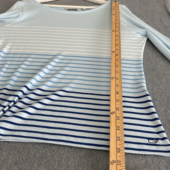 NEW Vineyard Vines Womens Striped
Boatneck Long Sleeve T-Shirt L Sky Blue - Picture 7 of 8